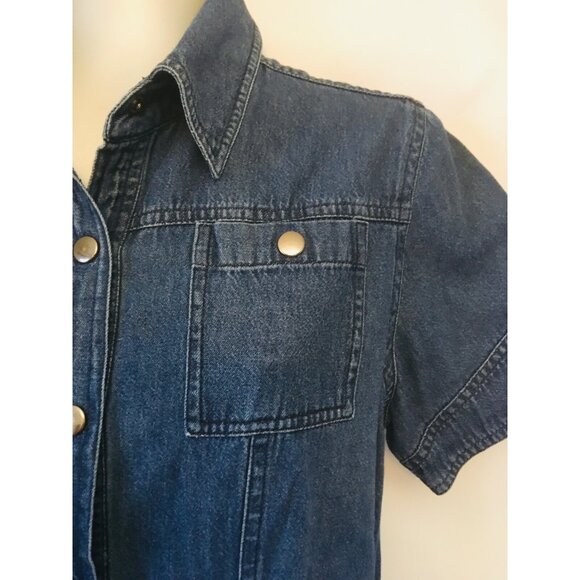 Style Studio Dress Size Small Shirt Snap Button Up Blue Denim Med Wash Pockets - Picture 4 of 5